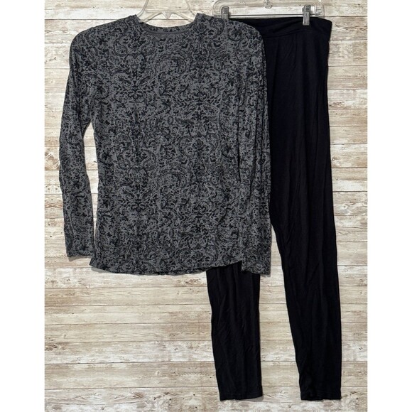 Cuddl Duds Softwear w Stretch Black Gray Paisley Print 2 Piece Pajama Set Sz M - Picture 1 of 15